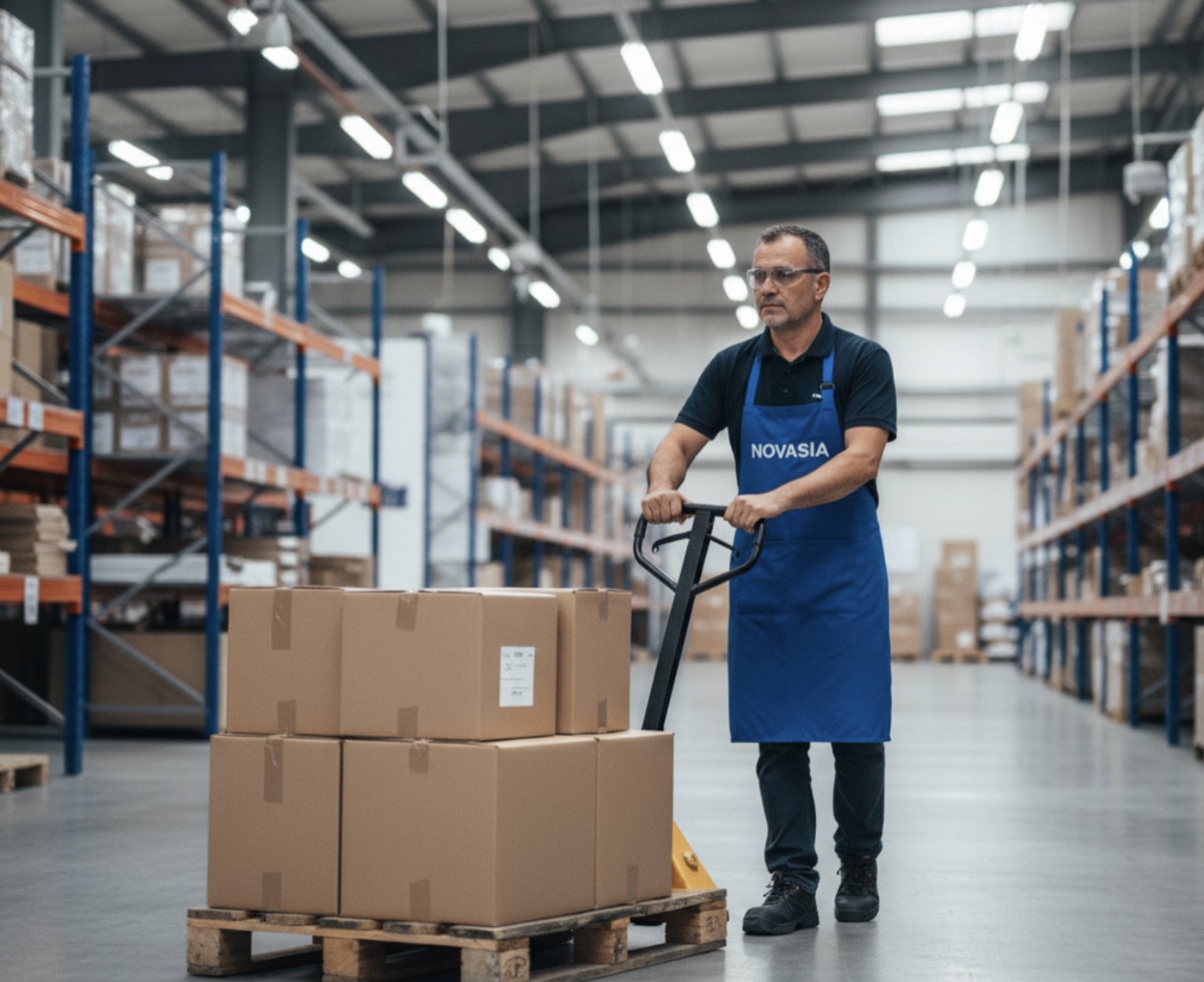 Novasia depolama alanında operatör palet taşıyor